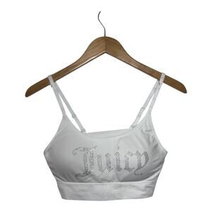 Juicy Couture Bra Women XL Bling White Silver Adjustable Straps 90s Y2K Active